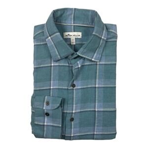 Peter Millar Blue White Windowpane Checked Lightweight Cotton Button Front Small